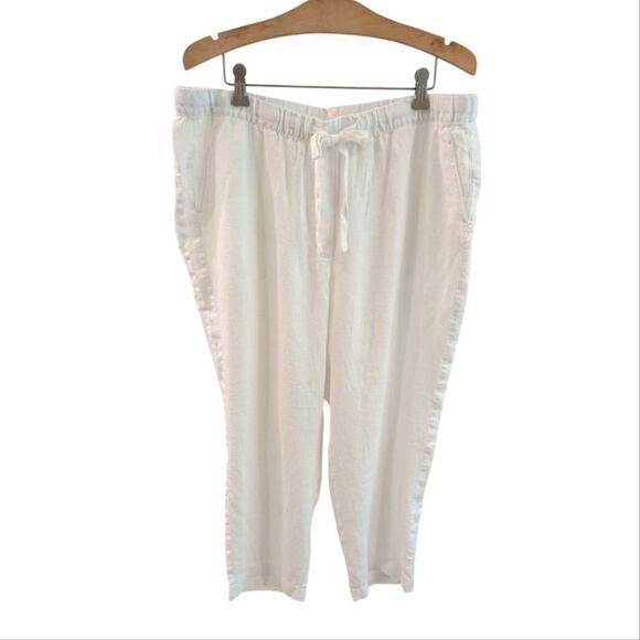 New Pure Jill Linen Cropped Pants White 1X - Picture 1 of 10